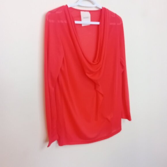 The Bay Women's Rococo Sheer Red Lightweight Blouse Cowl Neck Ruched NO SIZE - Picture 5 of 11